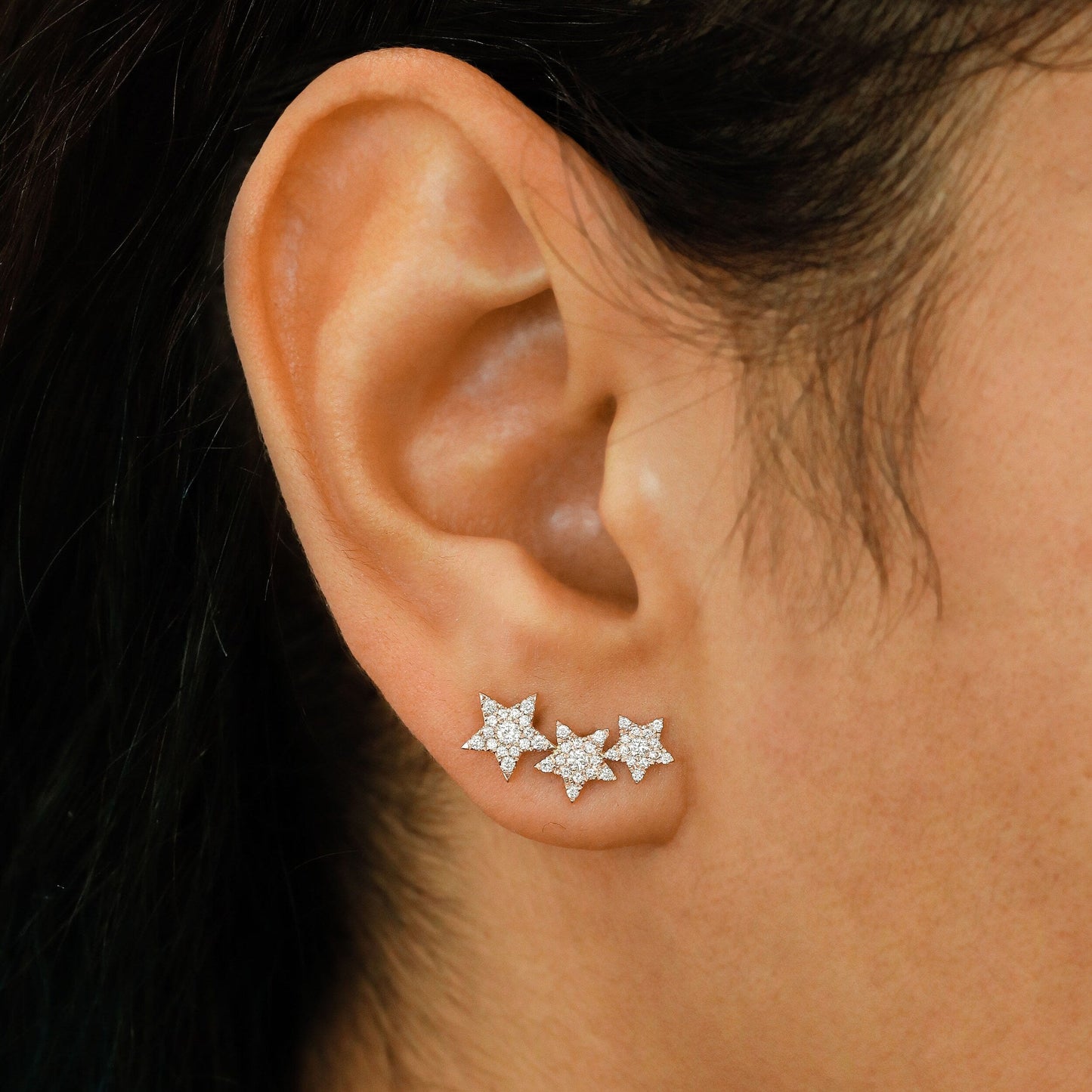 0.45 TCW Round Moissanite Diamond Trio Ear Crawler Earrings