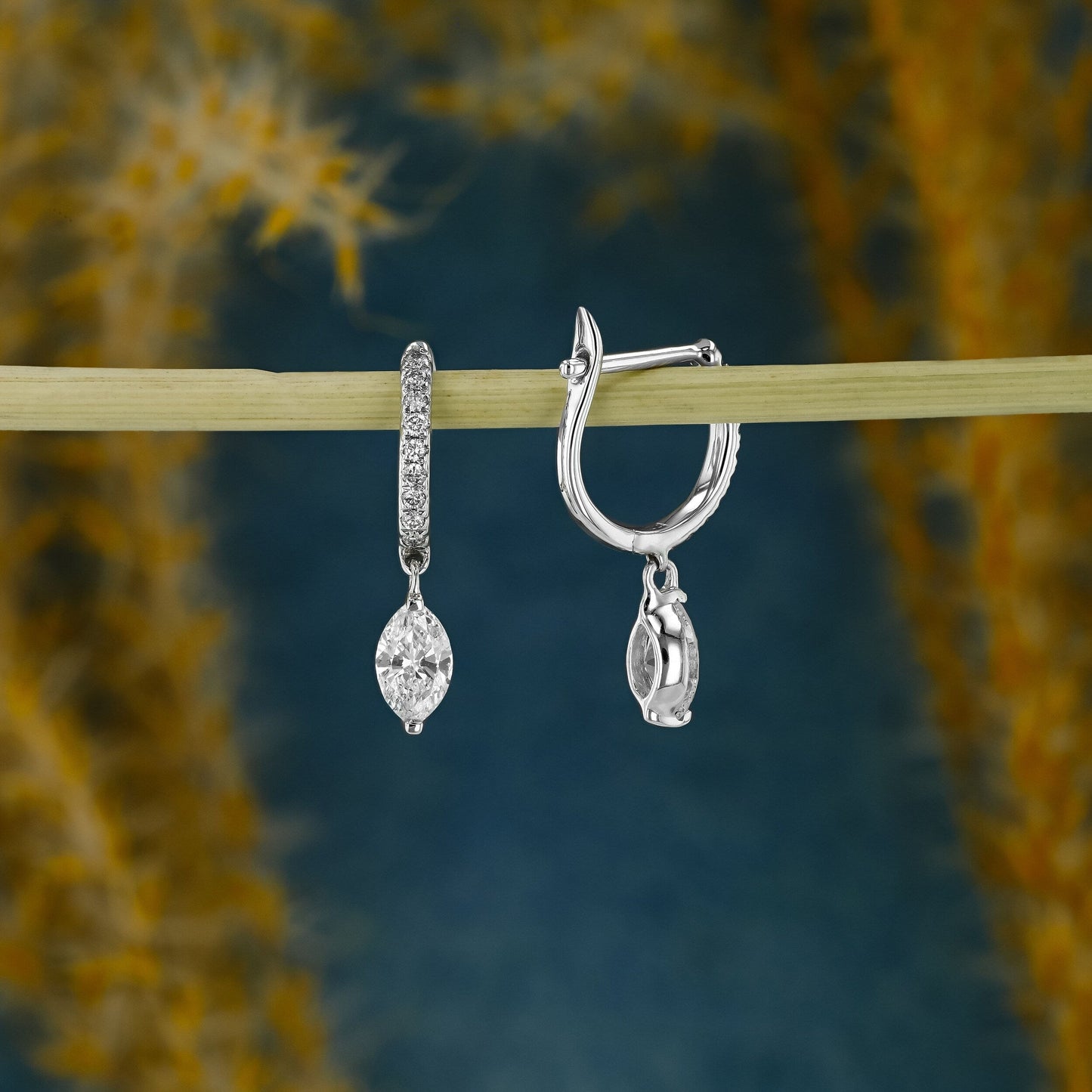 0.63 TCW Marquise & Round Moissanite Diamond Dangle Drop Hoop Earrings