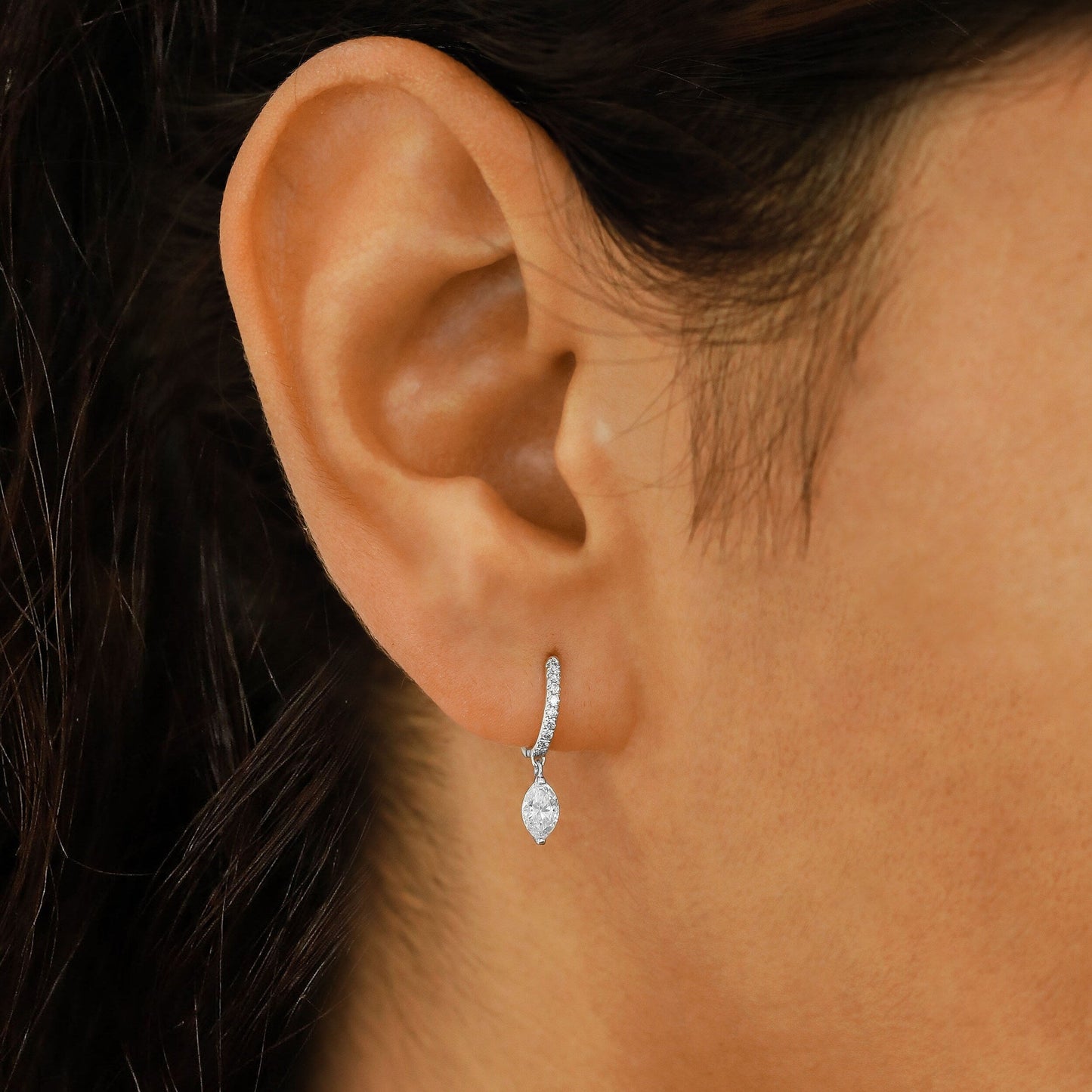 0.63 TCW Marquise & Round Moissanite Diamond Dangle Drop Hoop Earrings