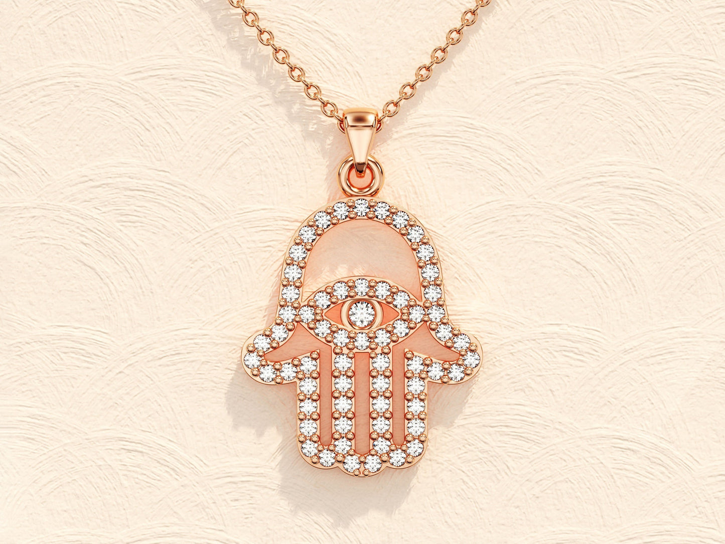 0.31 TCW Round Moissanite Diamond Hamsa Necklace