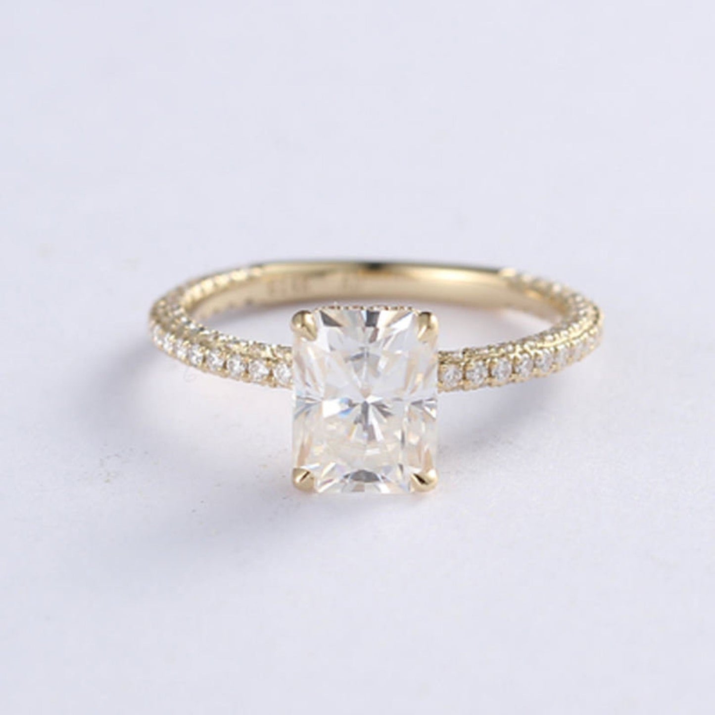 3.65 CT Radiant Moissanite Hidden Halo Pave Setting Engagement Ring