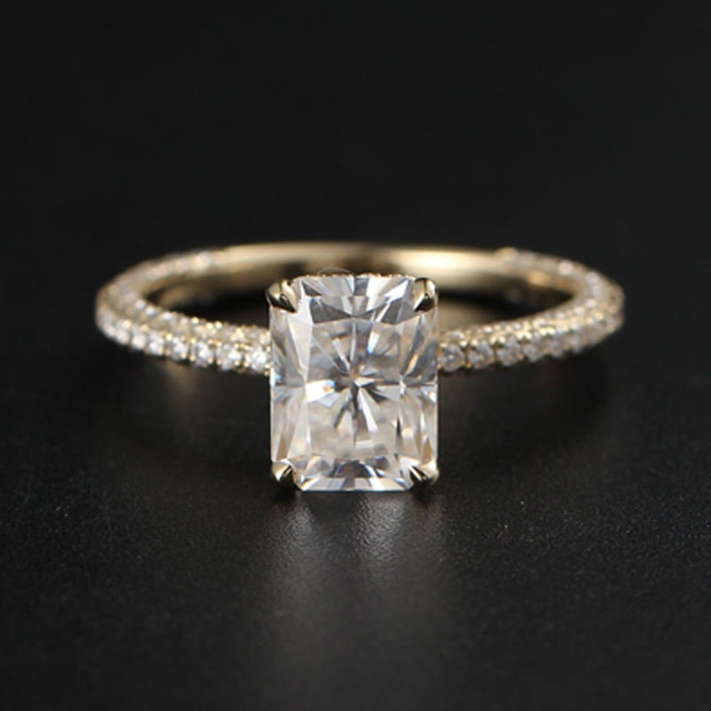 3.65 CT Radiant Moissanite Hidden Halo Pave Setting Engagement Ring
