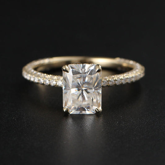 3.65 CT Radiant Moissanite Hidden Halo Pave Setting Engagement Ring