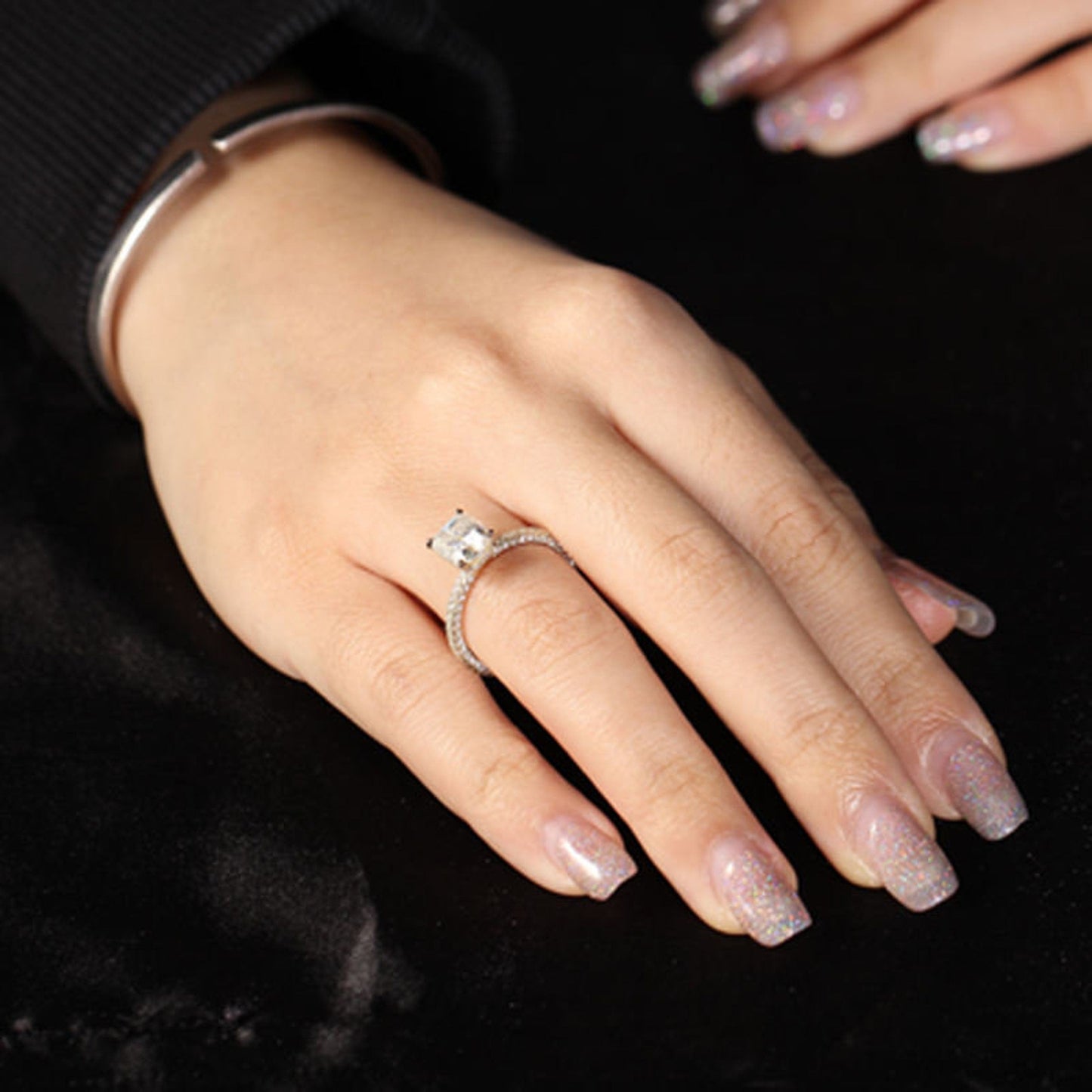 3.65 CT Radiant Moissanite Hidden Halo Pave Setting Engagement Ring