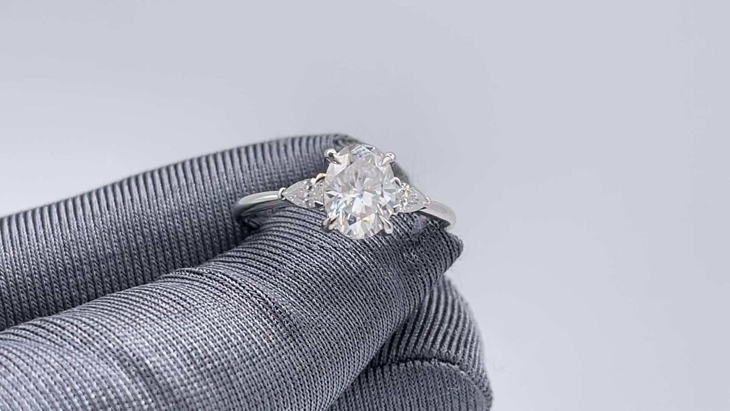 2.78 CT Oval Moissanite Three Stone Engagement Ring