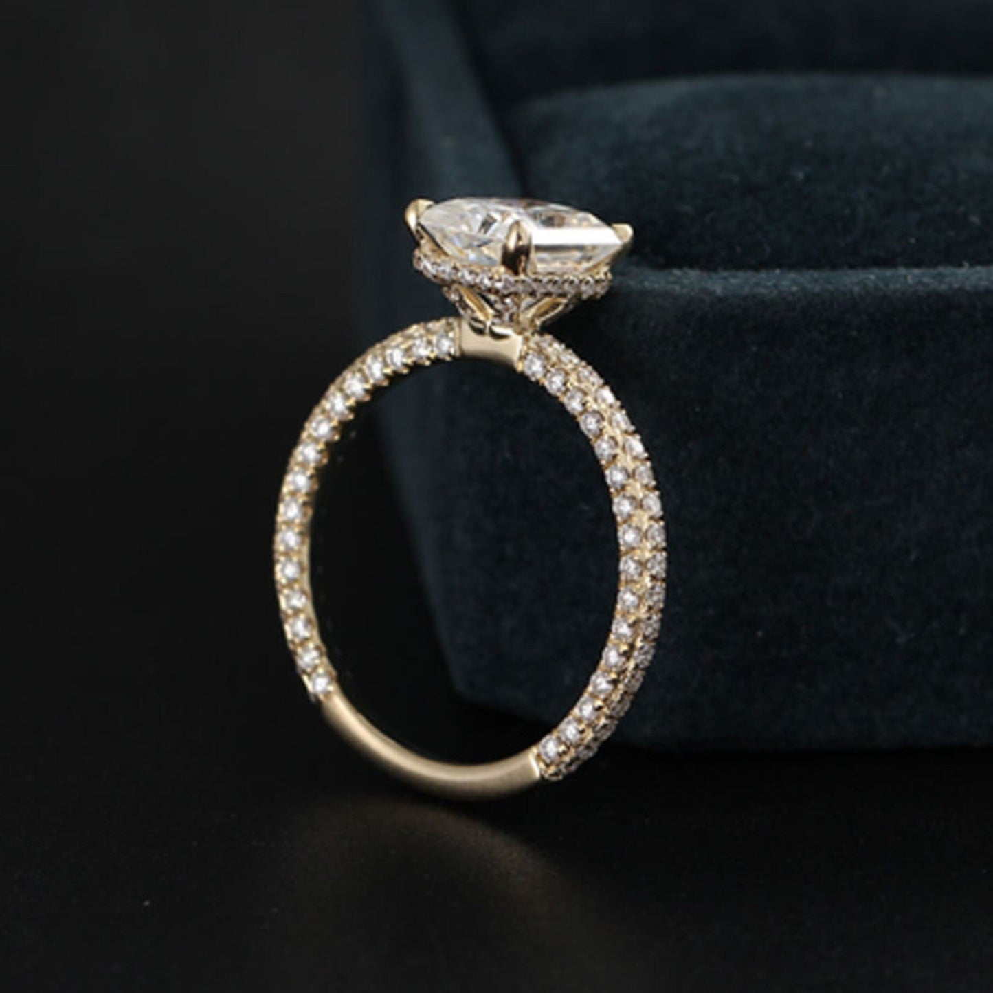 3.65 CT Radiant Moissanite Hidden Halo Pave Setting Engagement Ring