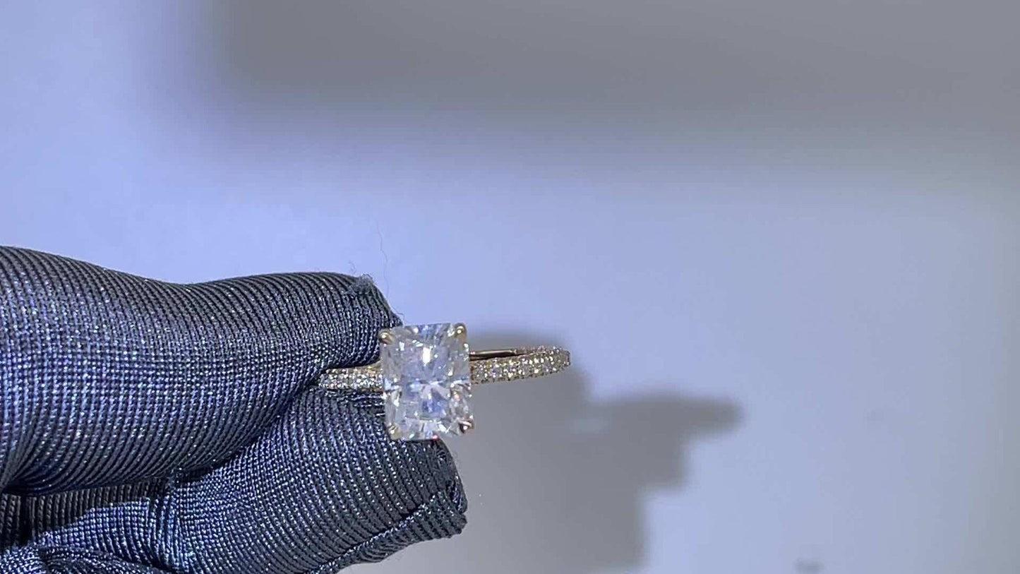 3.65 CT Radiant Moissanite Hidden Halo Pave Setting Engagement Ring