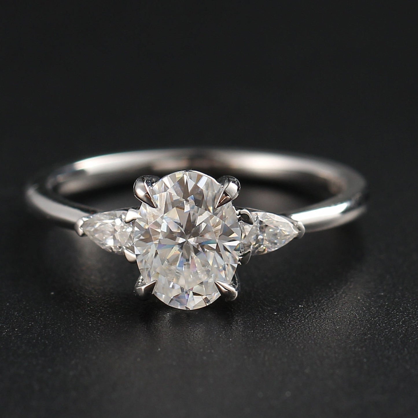 2.78 CT Oval Moissanite Three Stone Engagement Ring