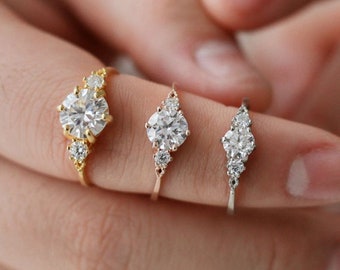 Round Brilliant Three Stone Moissanite Diamond Ring