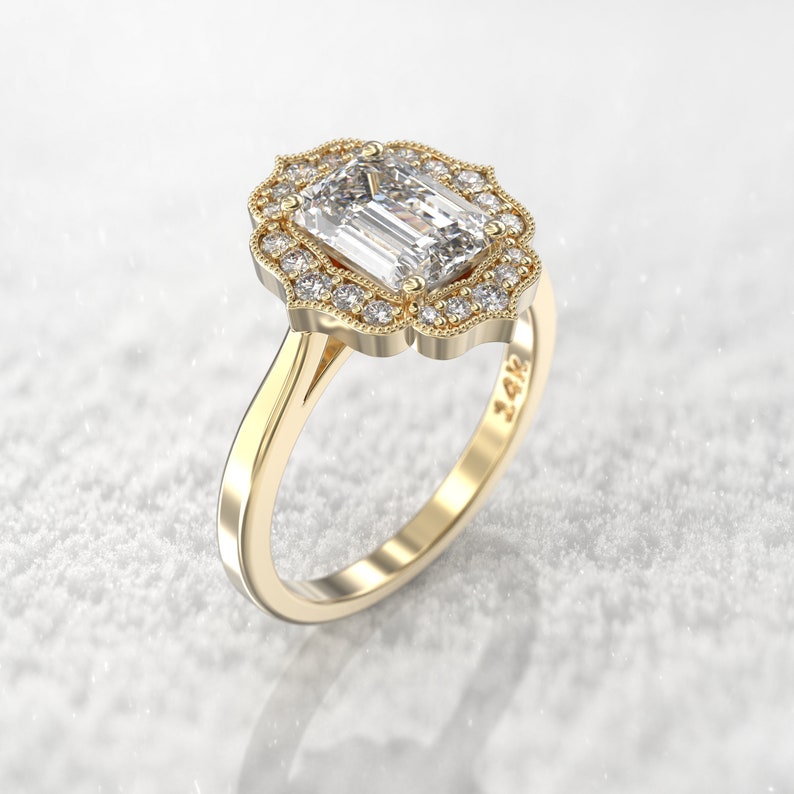 2ct Emerald Cut Diamond Moissanite Engagement Ring