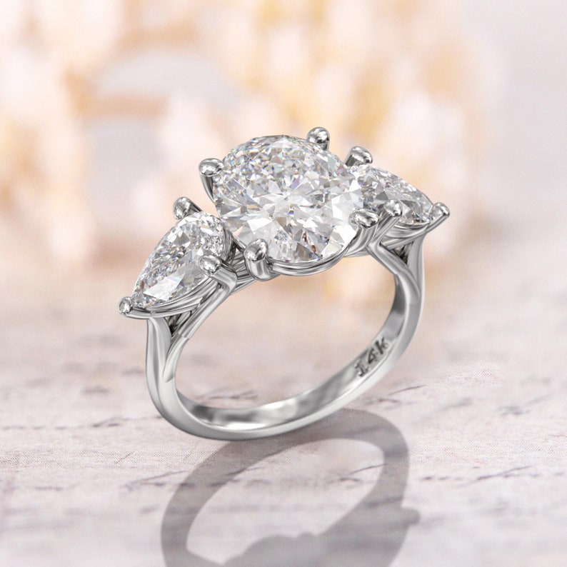 3CT Oval Diamond Three Stone Moissanite Engagement Ring