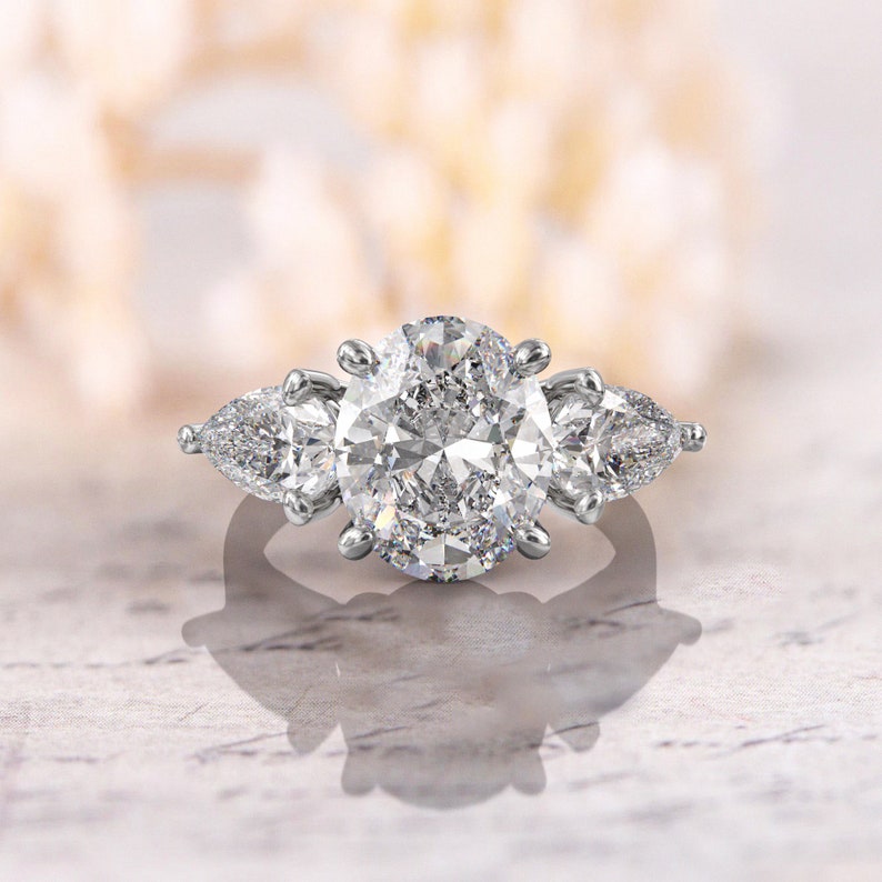3CT Oval Diamond Three Stone Moissanite Engagement Ring