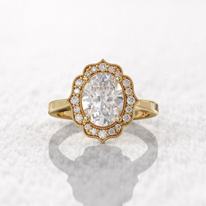 2CT Oval Diamond Halo Moissanite Engagement Ring