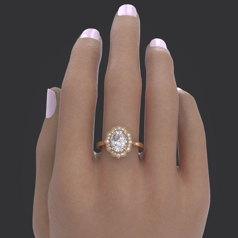 2CT Oval Diamond Halo Moissanite Engagement Ring