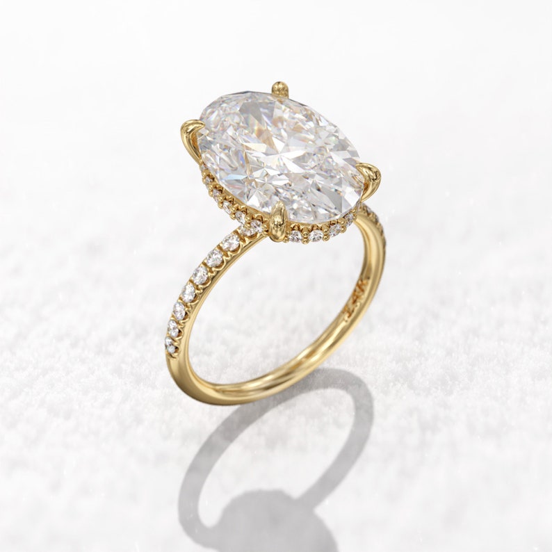 4CT Oval Diamond Hidden Halo Moissanite Engagement Ring