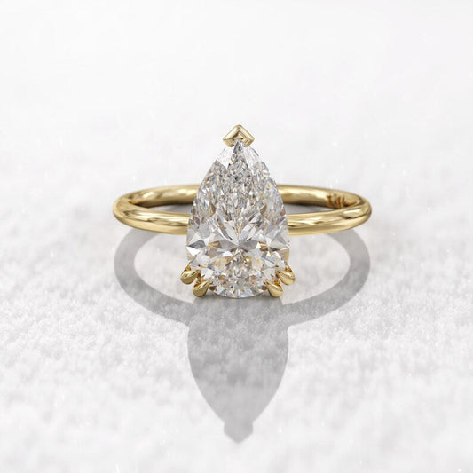 2CT Pear Diamond Hidden Halo Moissanite Engagement Ring