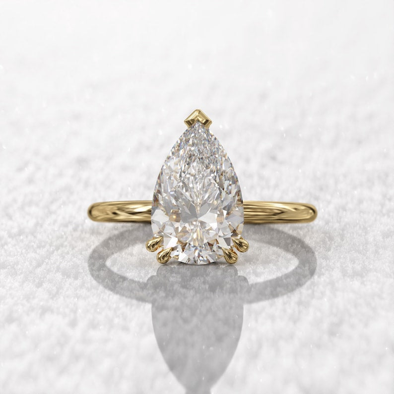 2CT Pear Diamond Hidden Halo Moissanite Engagement Ring