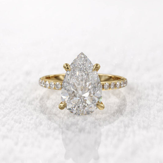 3CT Pear Diamond Hidden Halo Moissanite Engagement Ring
