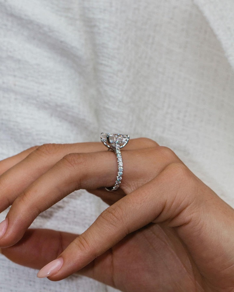 6.20ct Elongated Oval Cut Hidden Halo Diamond Moissanite Pave Engagement Ring For Women