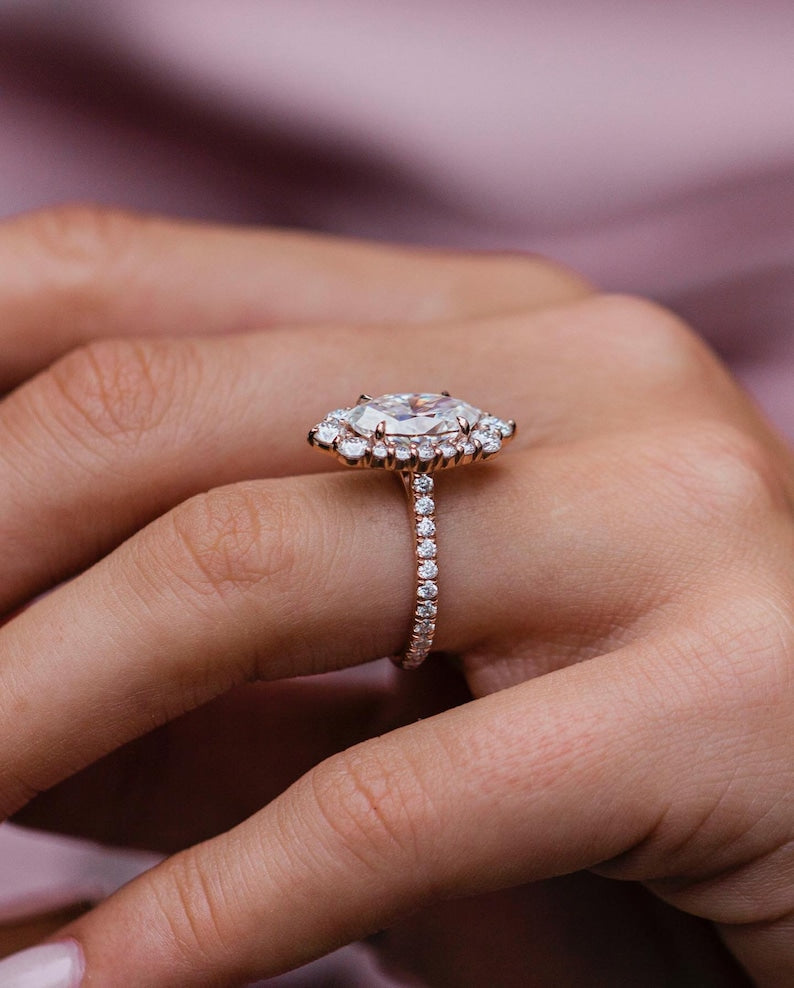 3.5ct Elongated Oval Cut Cluster Moissanite Diamond Engagement Ring For Women