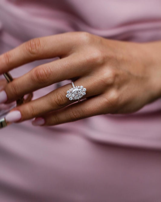 3.5ct Elongated Oval Cut Cluster Moissanite Diamond Engagement Ring For Women