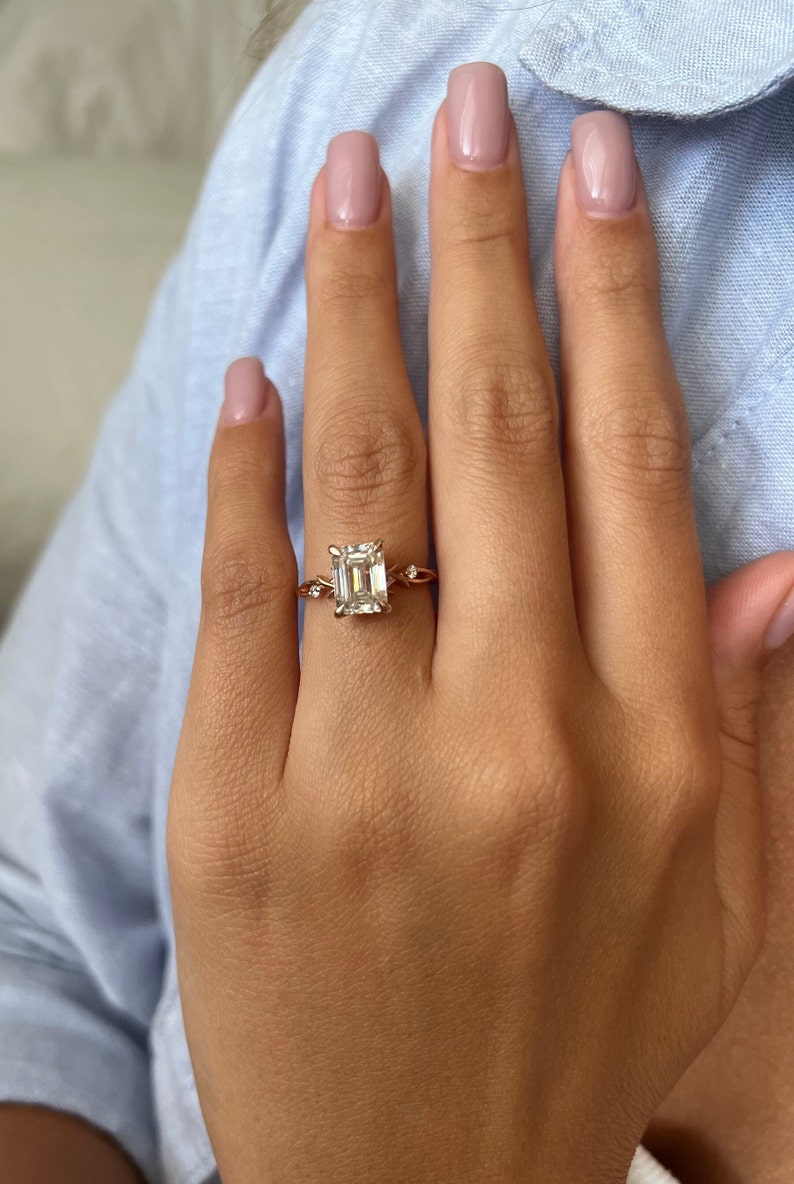 3.50ct Emerald Cut Diamond Twig Moissanite Engagement Ring