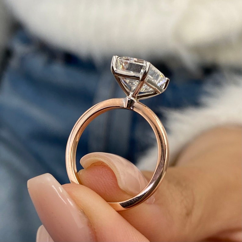 3.0 CT Emerald Moissanite Solitaire Two Tone Engagement Ring
