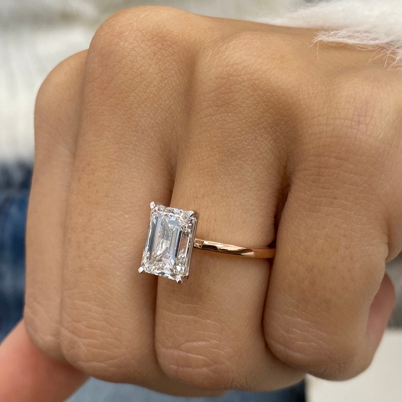 3.0 CT Emerald Moissanite Solitaire Two Tone Engagement Ring
