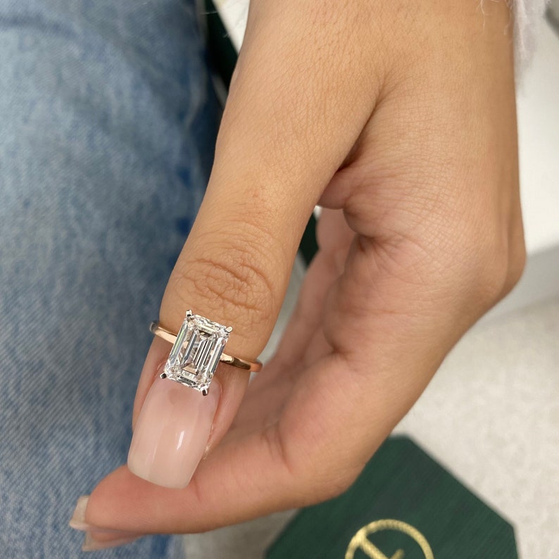 3.0 CT Emerald Moissanite Solitaire Two Tone Engagement Ring