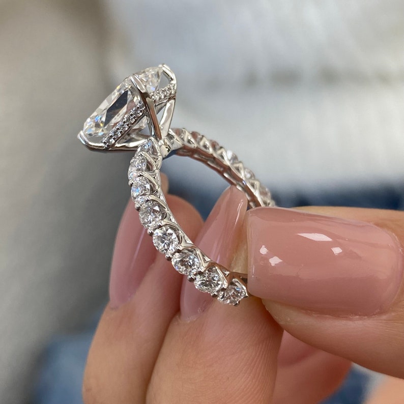 3.0 CT Radiant Moissanite Hidden Halo Engagement Ring With Pave Setting