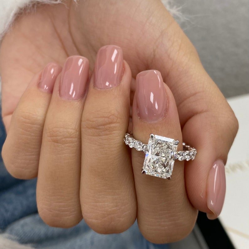 3.0 CT Radiant Moissanite Hidden Halo Engagement Ring With Pave Setting