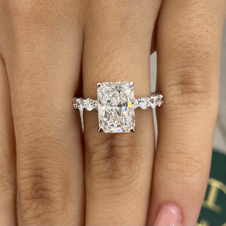 3.0 CT Radiant Moissanite Hidden Halo Engagement Ring With Pave Setting
