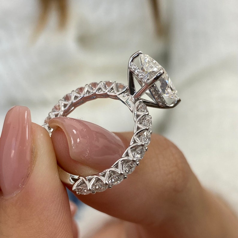 3.0 CT Radiant Moissanite Hidden Halo Engagement Ring With Pave Setting