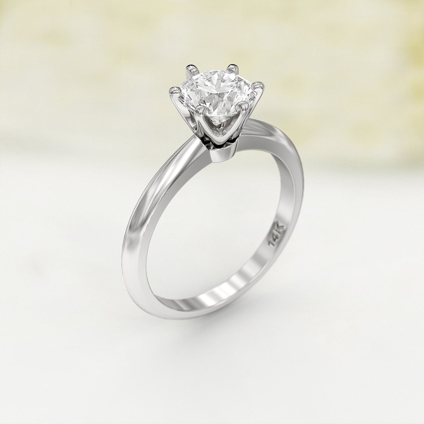 1.0 CT Round Cut Moissanite Six Prong Diamond Engagement Ring