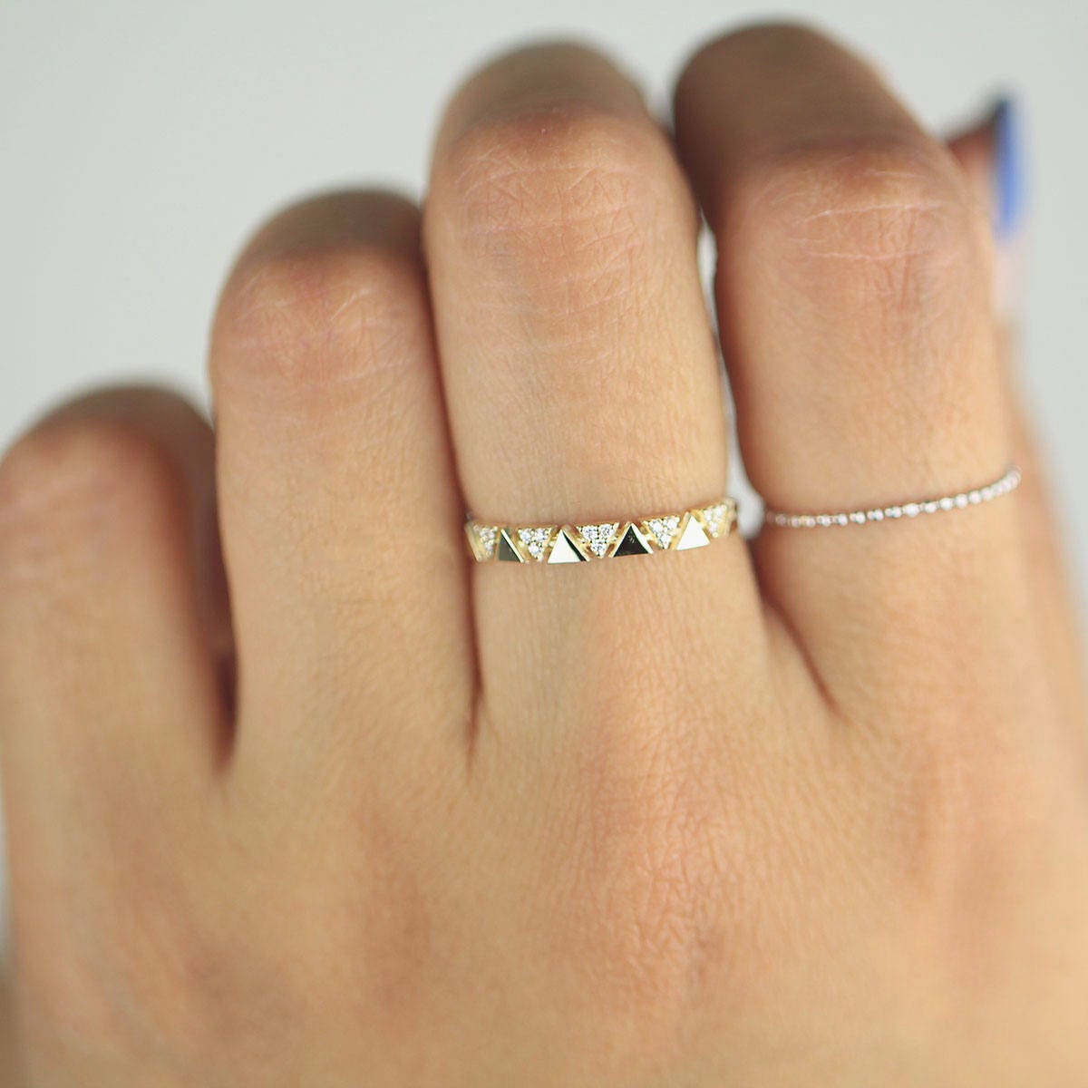 0.18CT Round Alternating Triangle Moissanite Diamond Wedding Band In Solid Gold