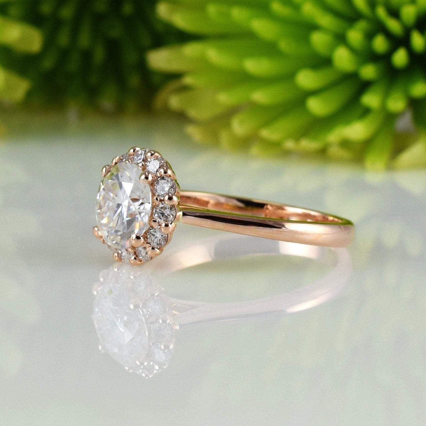 1.20ct Round Brilliant Diamond Halo Moissanite Engagement Ring