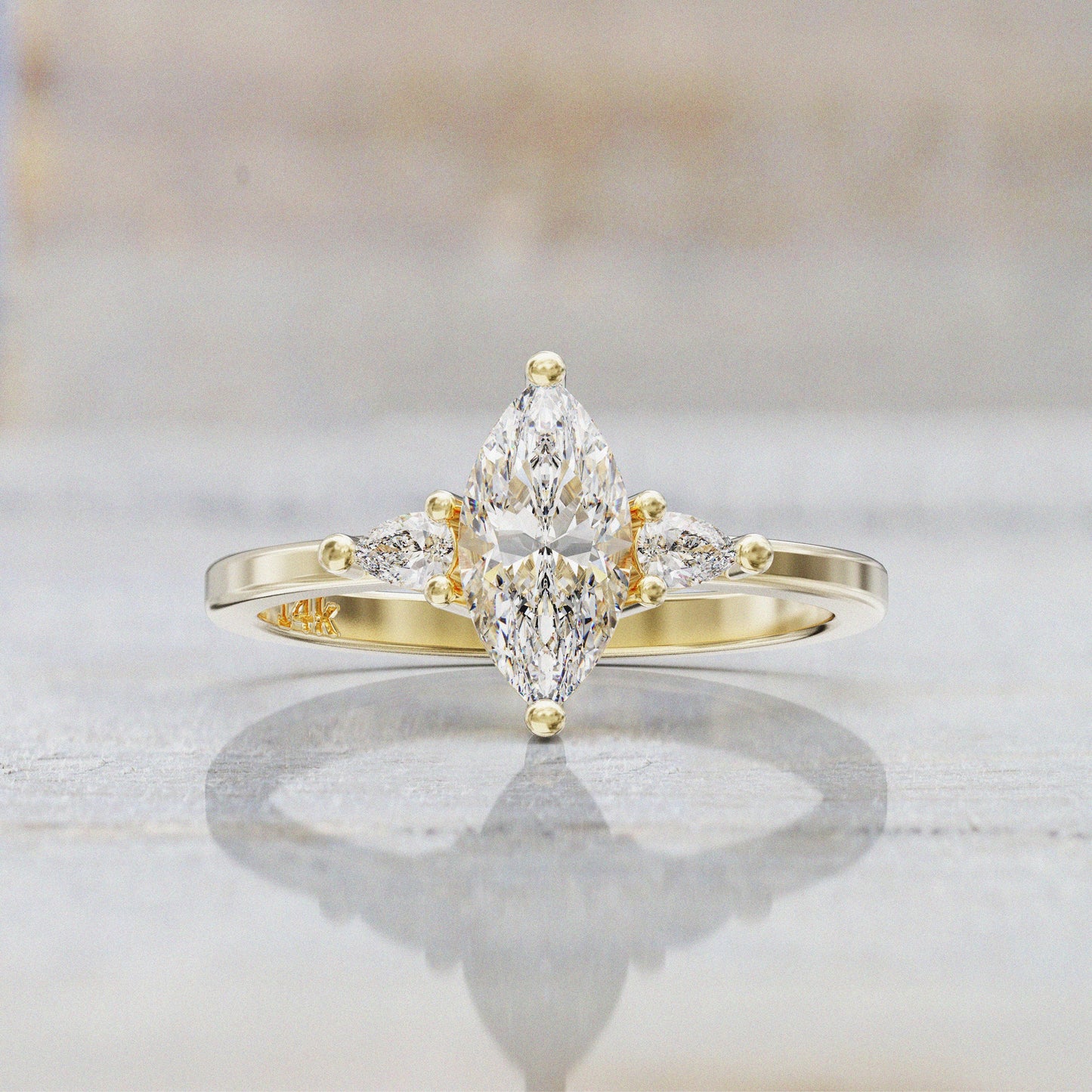 0.7 CT Marquise Cut Moissanite Three Stone Engagement Ring