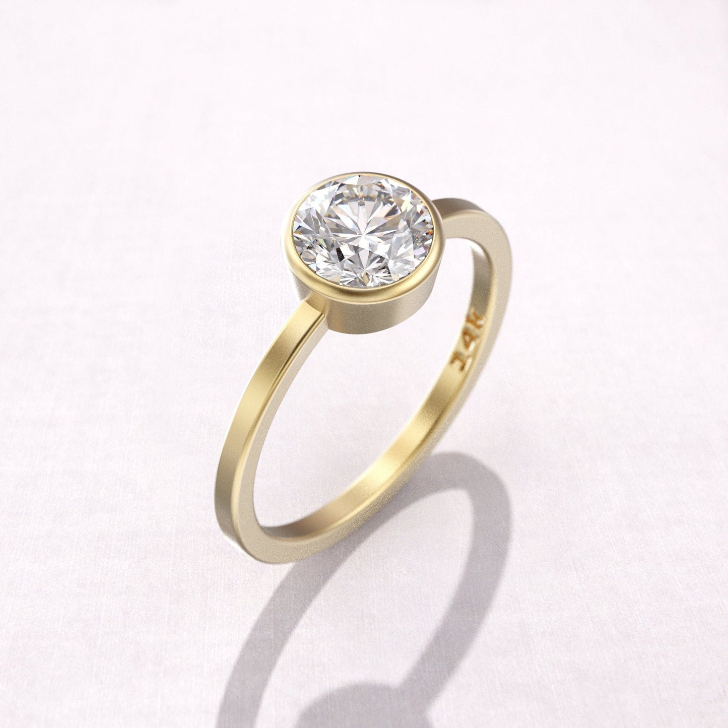 2.0 CT Round Cut Solitaire Moissanite Diamond Bezel Engagement Ring