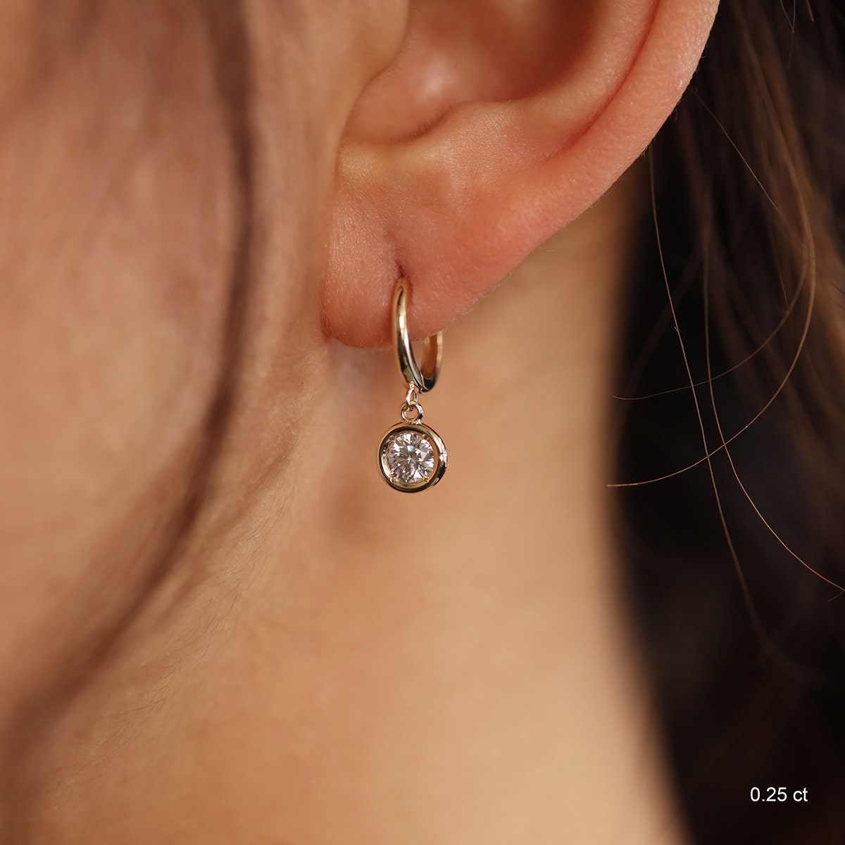 0.5CT Bezel Set Round Moissanite Diamond Huggie Hoop Earrings For Women