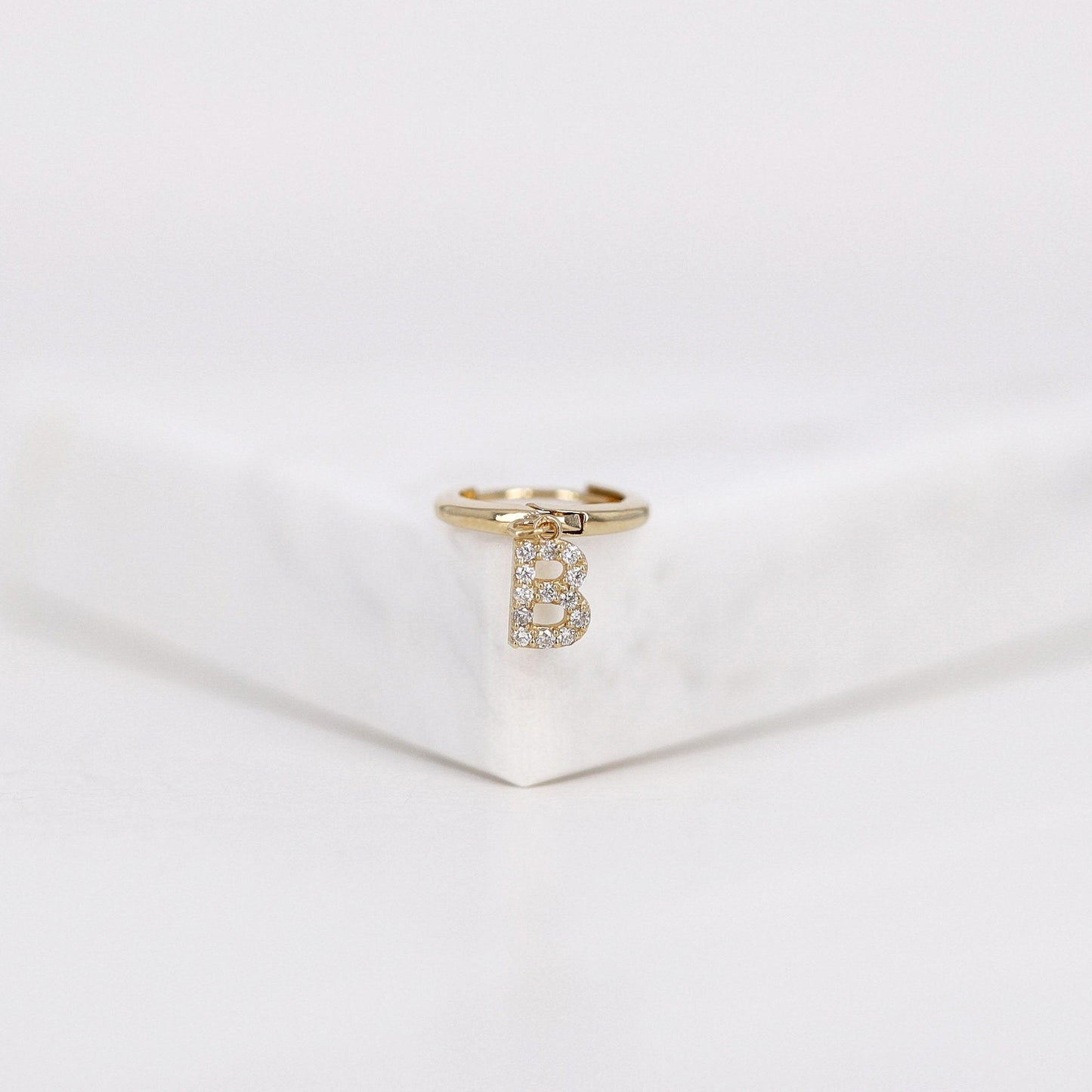 0.32CT Round Moissanite Diamond Initial Huggie Hoop Earring For Women