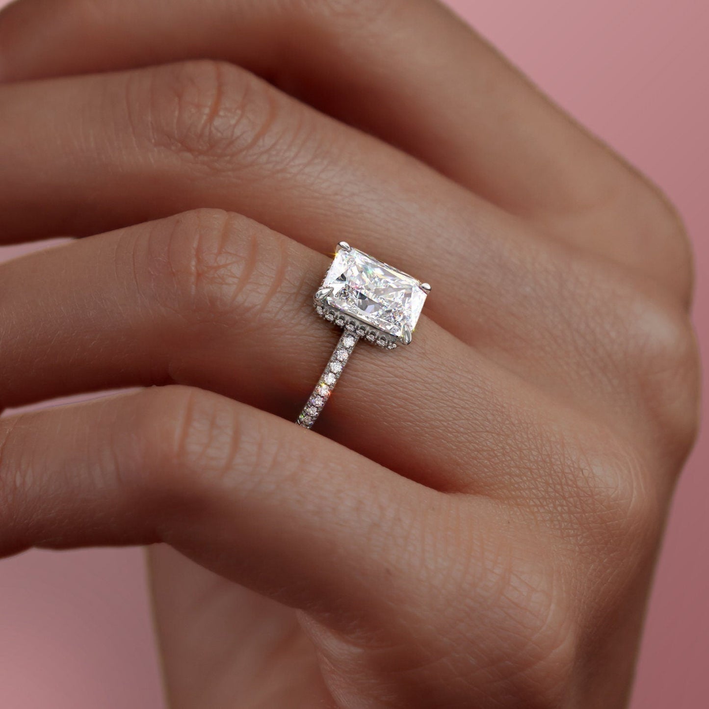 3.50CT Radiant Cut Moissanite Hidden Halo Diamond Engagement Ring