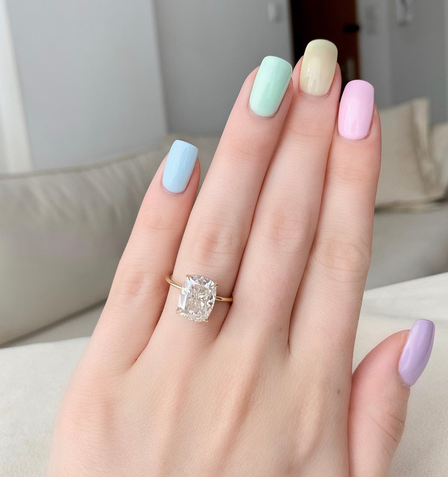 6 CT Cushion Cut Hidden Halo Moissanite Engagement Ring