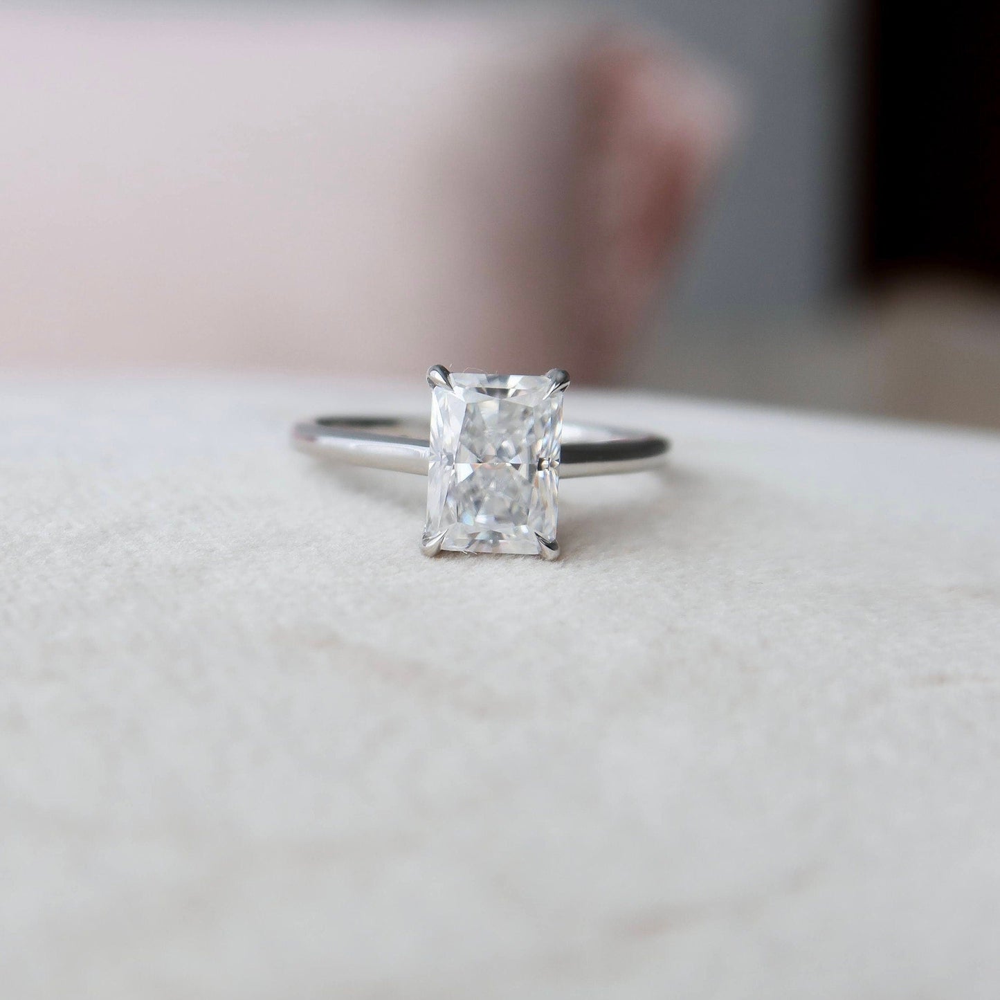 3.0CT Radiant Cut Hidden Halo Moissanite Diamond Engagement Ring