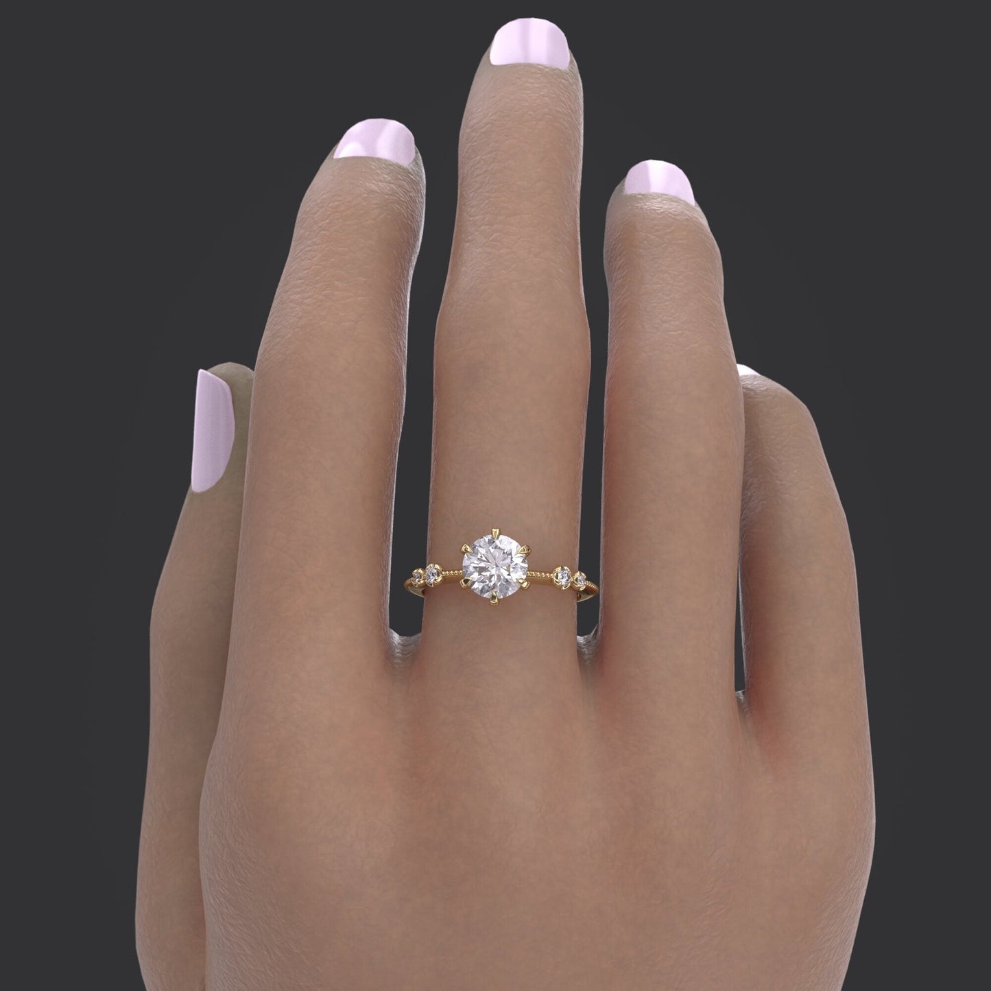 1.0 CT Round Cut Moissanite Unique Engagement Ring