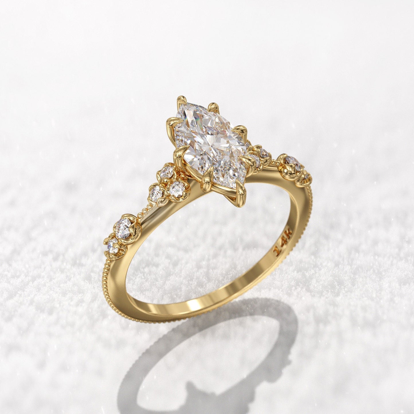 0.7 CT Marquise Cut Moissanite Cluster Engagement Ring