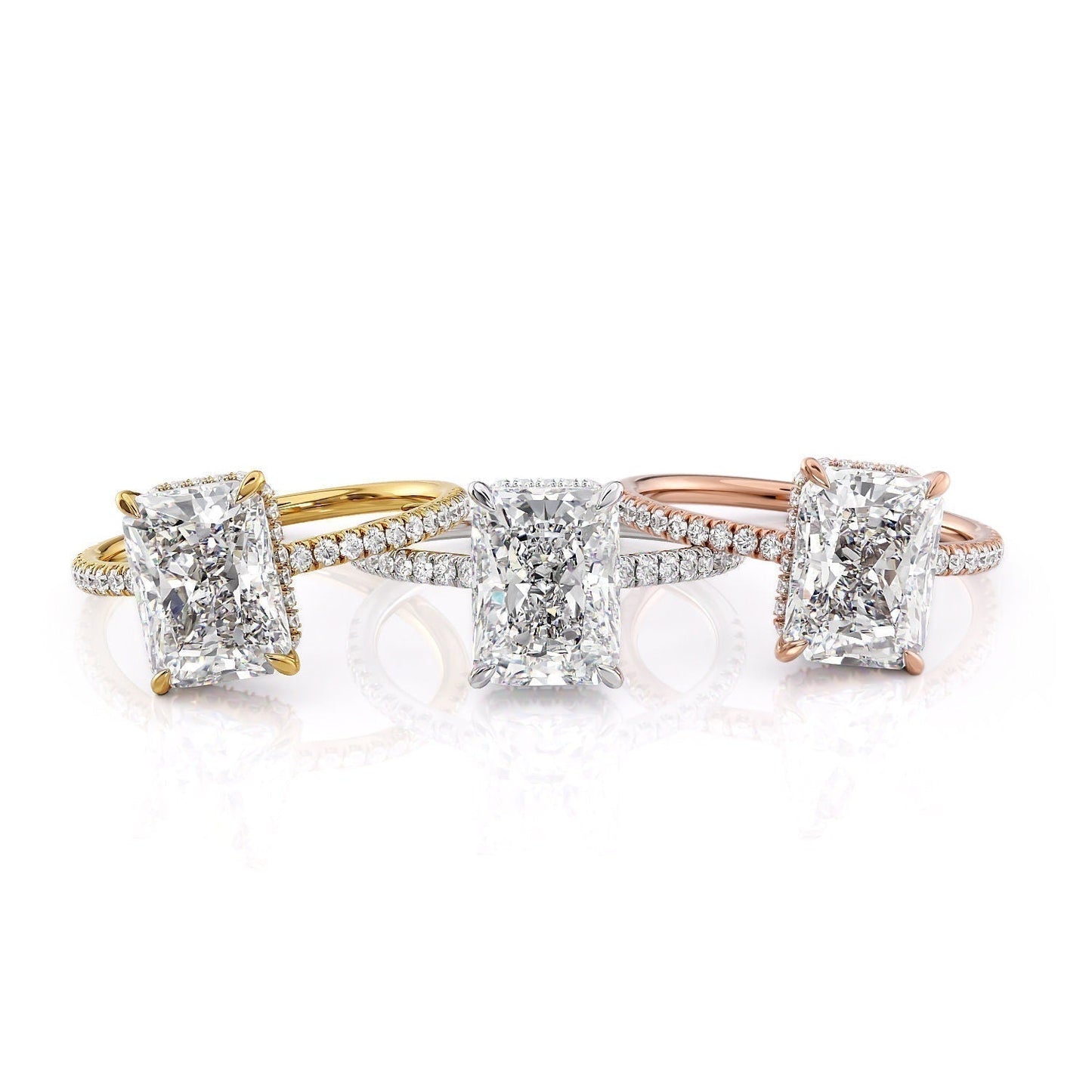 3.50CT Radiant Cut Moissanite Hidden Halo Diamond Engagement Ring