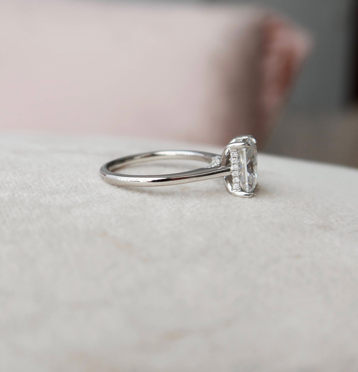 2.0CT Radiant Cut Hidden Halo Moissanite Diamond Engagement Ring