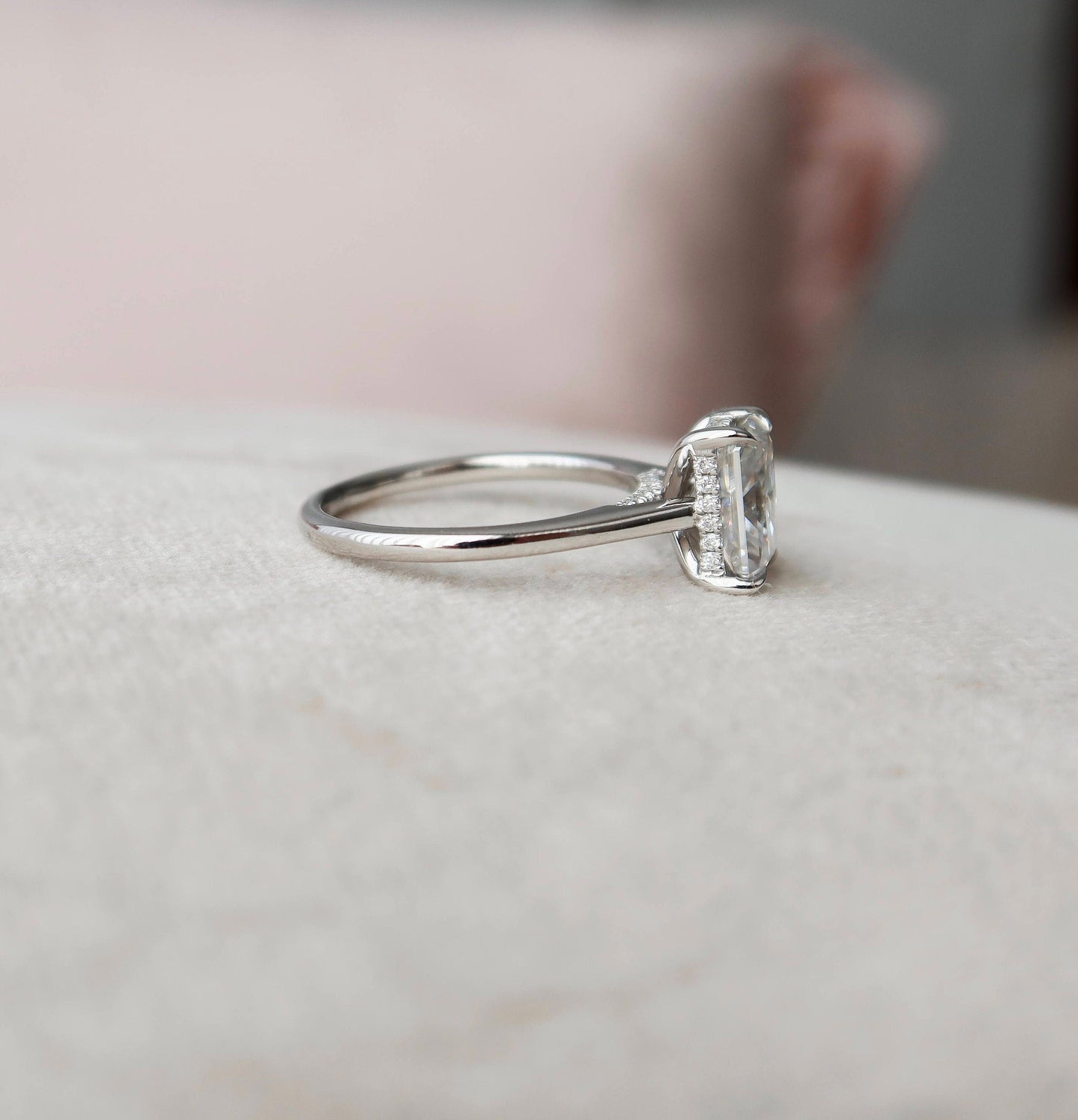 3.0CT Radiant Cut Hidden Halo Moissanite Diamond Engagement Ring
