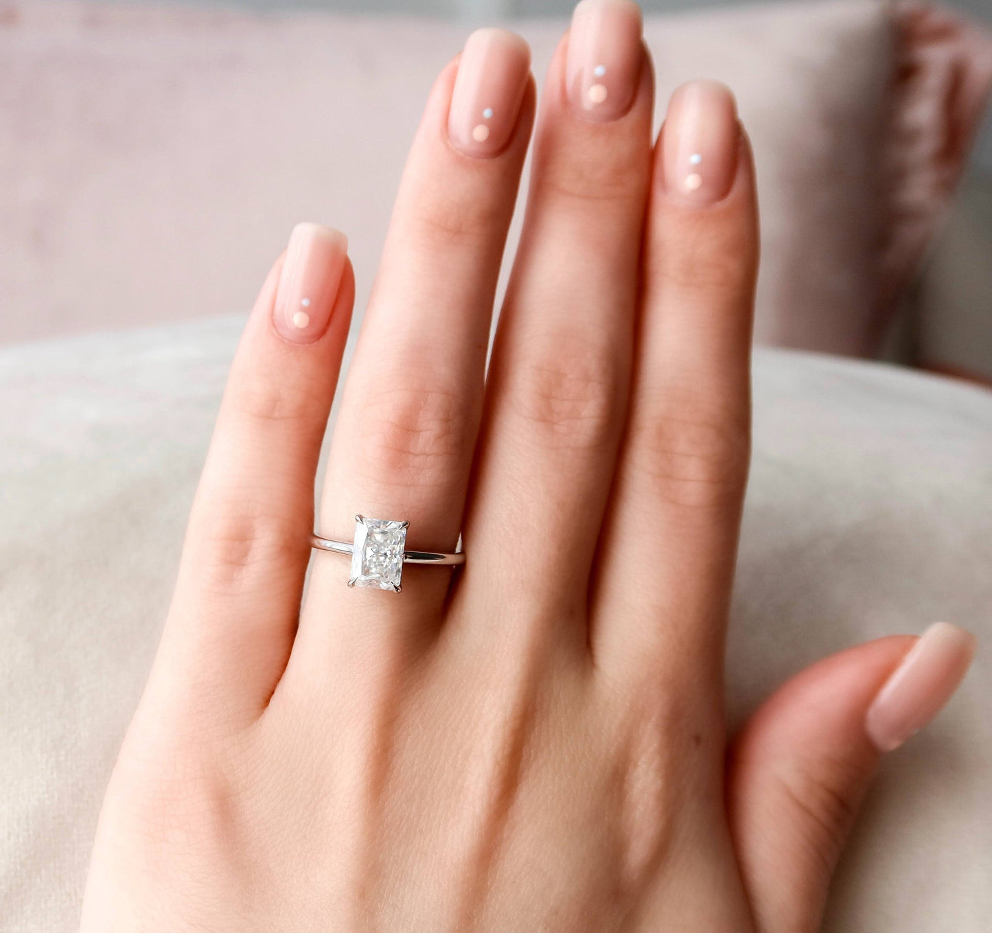2.0CT Radiant Cut Hidden Halo Moissanite Diamond Engagement Ring