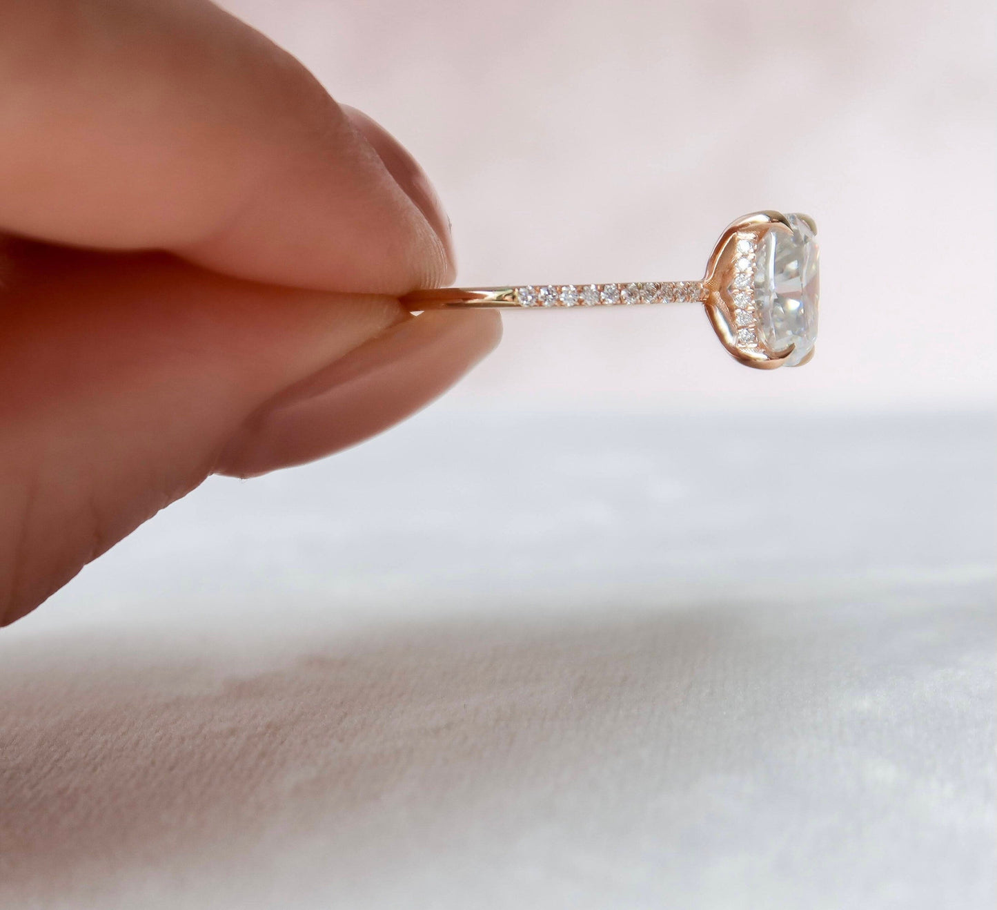 2.50CT Elongated Cushion Cut Hidden Halo Moissanite Moissanite Engagement Ring
